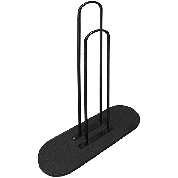 A black hanger stacker with metal bars.