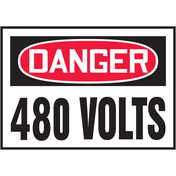 A red and white rectangular Accuform safety label with the words "Danger 480 Volts" in white text.