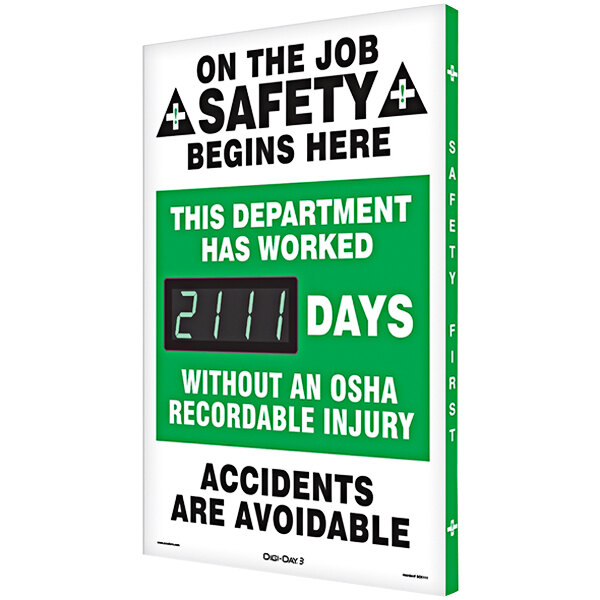 Accuform Digi-Day 28" x 20" "This Department Has Worked Days Without an OSHA Recordable Injury" Aluminum Electronic Safety Scoreboard SCK111