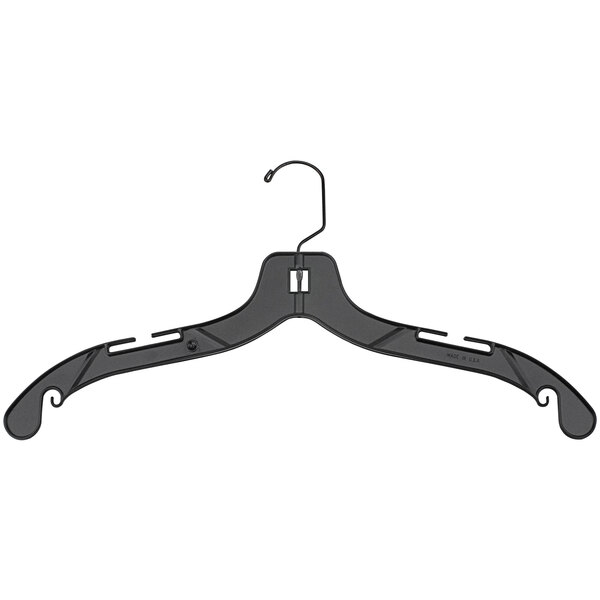 17" Black Plastic MediumWeight Shirt Hanger with Black Hook 100/Pack
