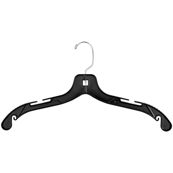 17 Black Plastic Middle Heavy-Weight Shirt Hanger with Chrome Hook and  Molded Rubber Grippers - 100/