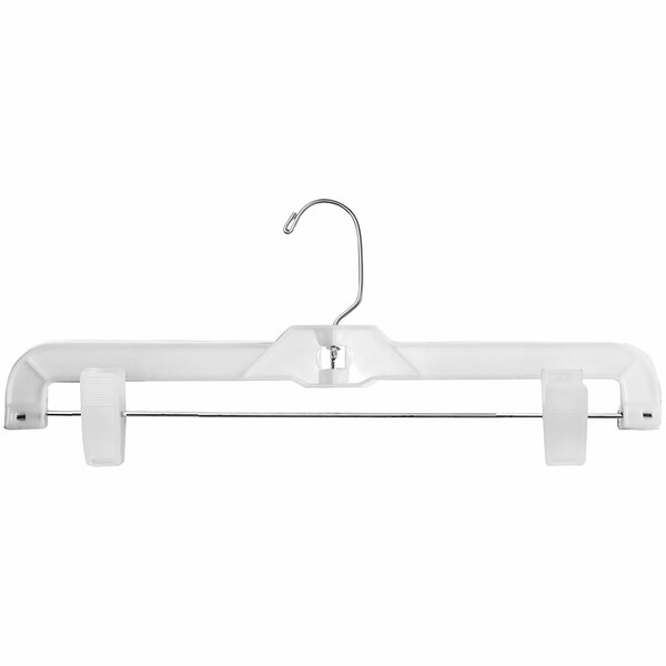 A 14" white plastic hanger with a long chrome hook.