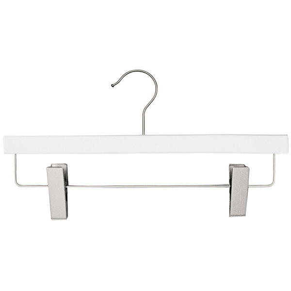 14" White Low Gloss Flat Wooden Skirt / Pant Hanger with Brushed Chrome