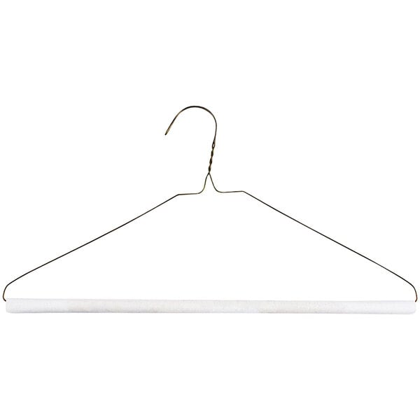 A white wire strut hanger with a metal hook.