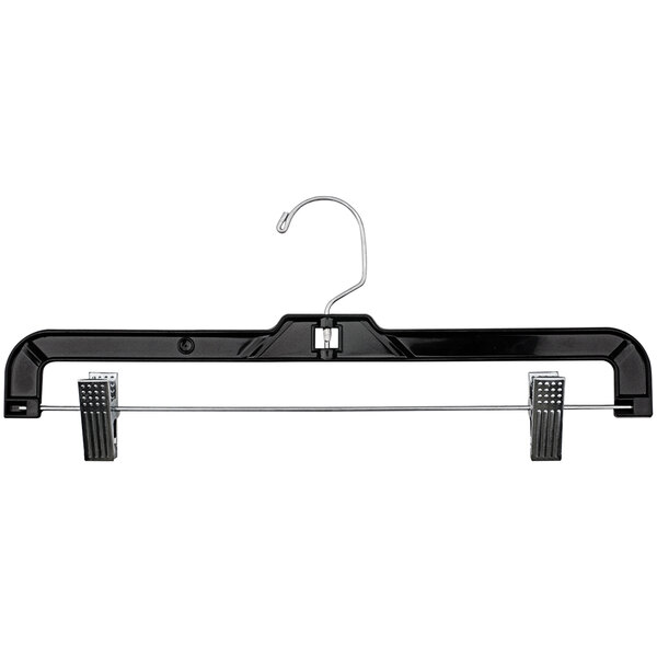 14" Black Plastic HeavyWeight Skirt / Pant Hanger with Chrome Hardware 100/Pack