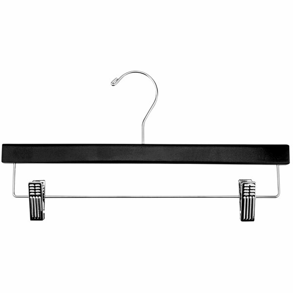 14" Black Gloss Flat Wooden Skirt / Pant Hanger with Chrome Hardware