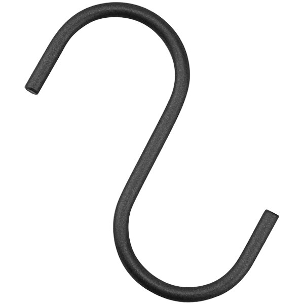 A black metal s-shaped pants hook.