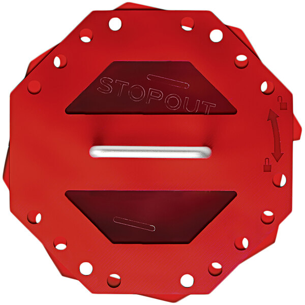 A white Accuform plastic lock box with a red stop sign on the front.