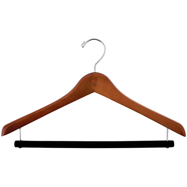 17" Walnut Gloss Wooden Concave Suit Hanger with Flocked Bar 40/Pack