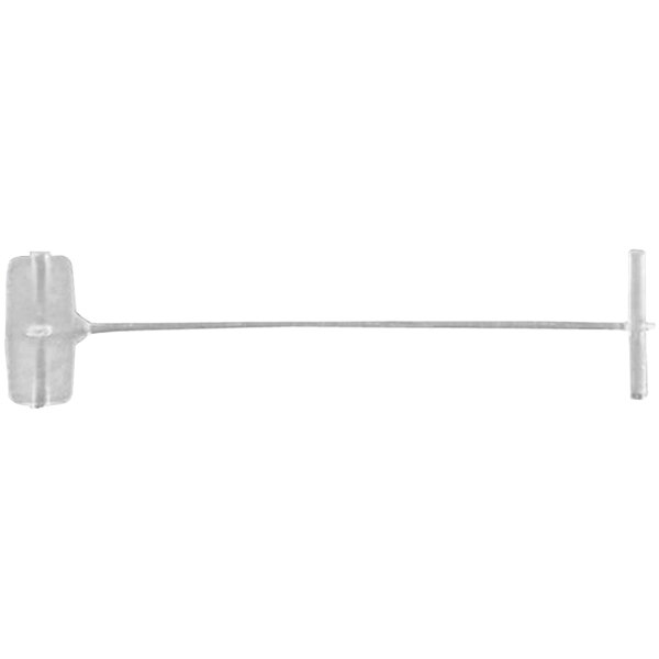 A long, thin white plastic fastener with a long metal barb.