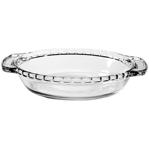 A clear glass bowl with a rim.