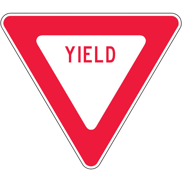 A white Accuform triangular traffic sign with red and white reflective lettering that says "Yield"