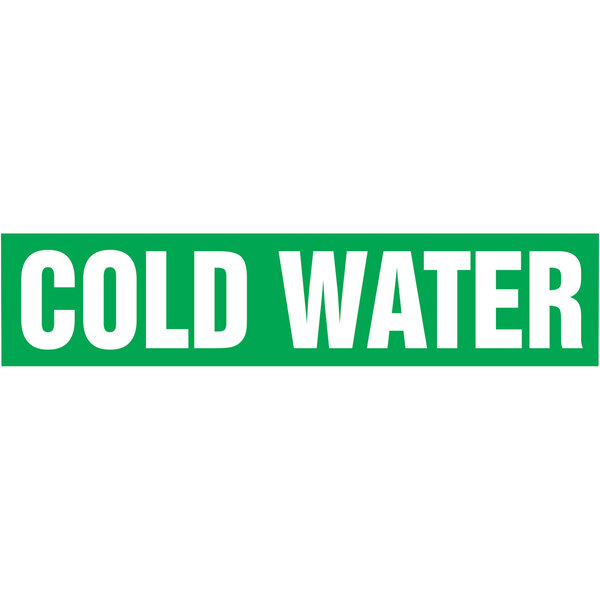 A green rectangular sign with white text that says "Cold Water" and a white letter "D"