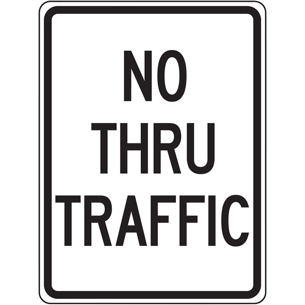 A white Accuform traffic sign with black text reading "No Thru Traffic"