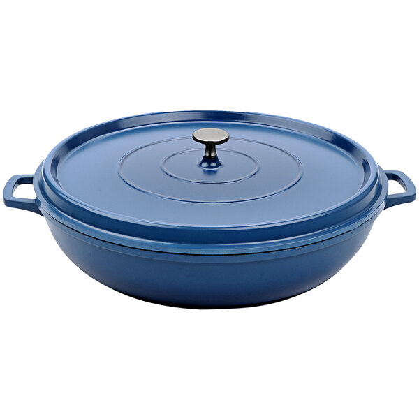 GET Heiss 7.5 Qt. Cobalt Blue Enamel Coated Cast Aluminum Round Brazier