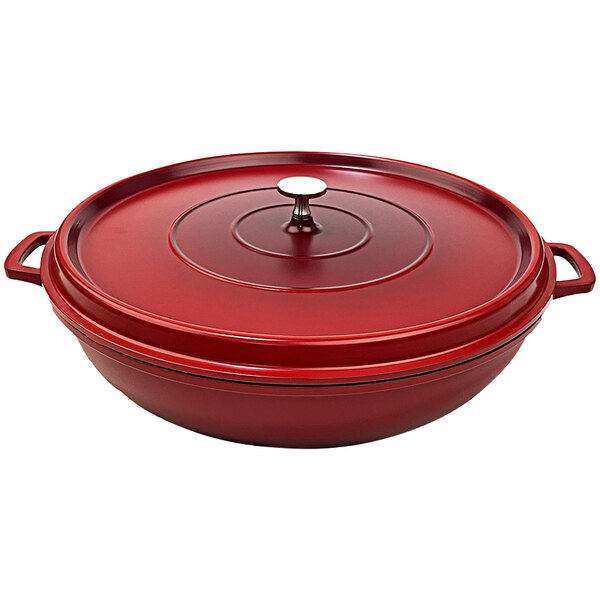 A red enamel GET Heiss brazier with a lid.