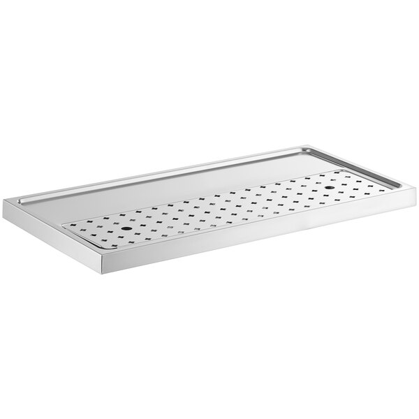 A silver stainless steel rectangular Micro Matic drip tray with holes in it.