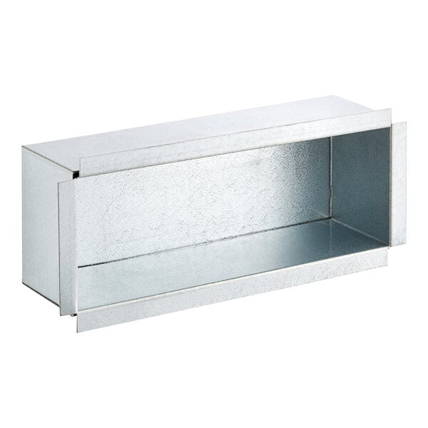 A silver rectangular Micro Matic galvanized steel shadow box with a shelf on top.