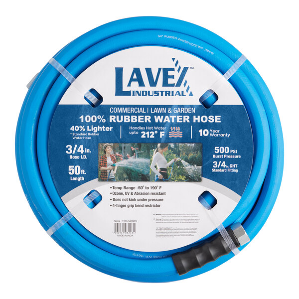 Lavex 50' 3/4" Commercial Grade Blue Rubber Water Hose with 3/4" GHT