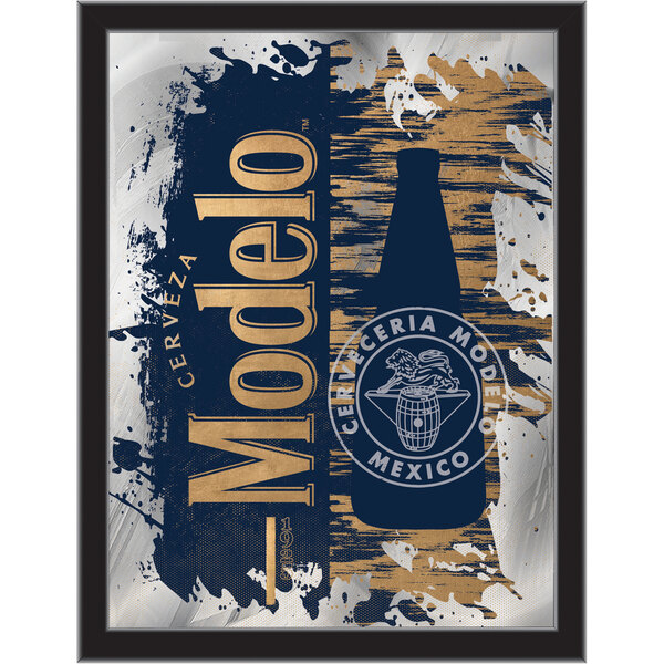 Holland Bar Stool 17" x 22" Modelo Navy Bottle with Gold Accent Logo Mirror