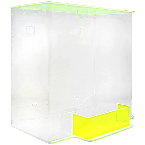 A clear plastic box with a yellow lid.