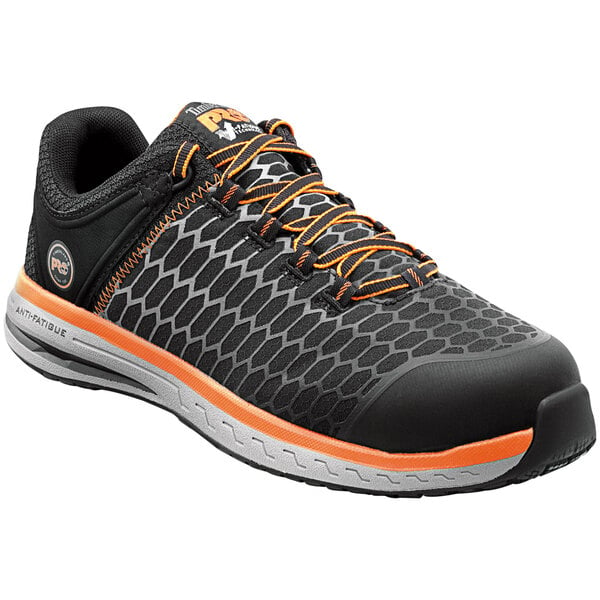 Timberland Powerdrive Men's Size 8.5 Medium Width Black / Orange Composite Non-Slip Athletic Shoe STMA21AV
