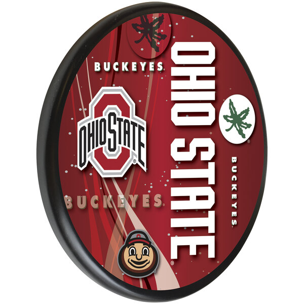A red wooden sign with white text and the Ohio State University Buckeyes logo.