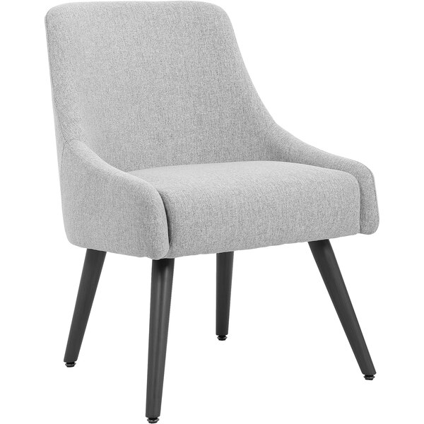 A Boss gray poly-linen weave guest chair with black legs in a lounge area.