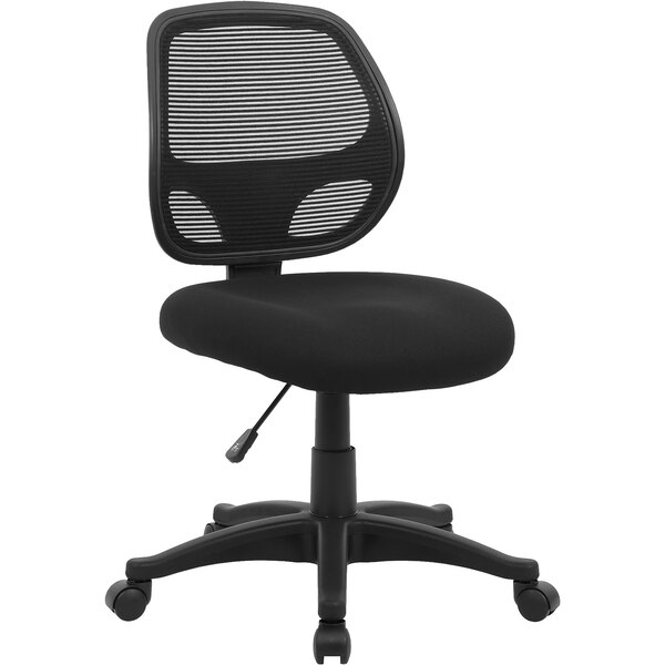 A Boss black office chair with a mesh back.