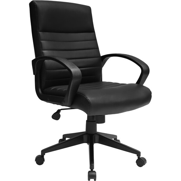 A Boss black office chair with wheels and arms.
