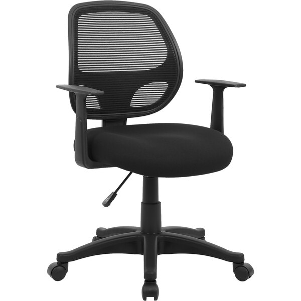 A black Boss office chair with mesh back and arms.