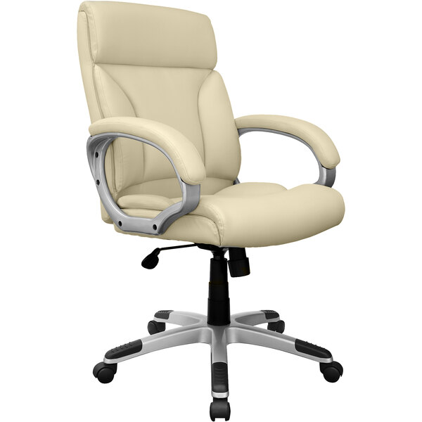 An ivory office chair with a silver base and loop arms.