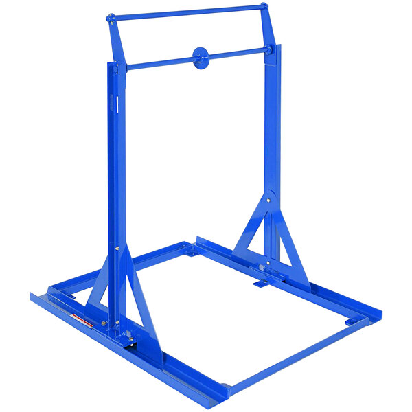 A blue steel frame with fork blade storage extensions on it.