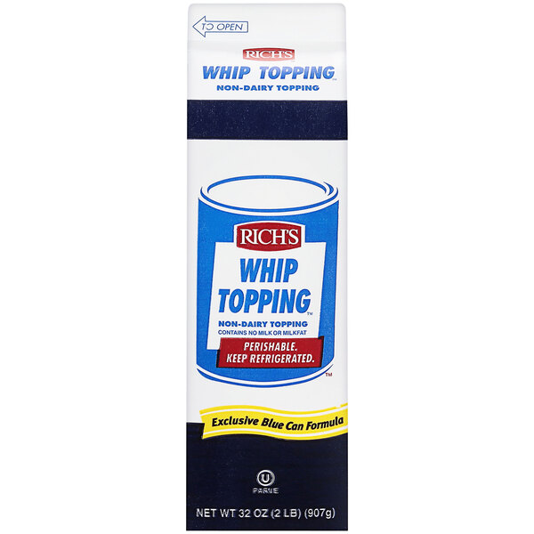 A white carton of Rich's Non-Dairy Whip Topping.
