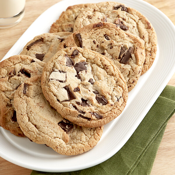A close-up of a Best Maid Thaw and Serve Chocolate Chunk Cookie.