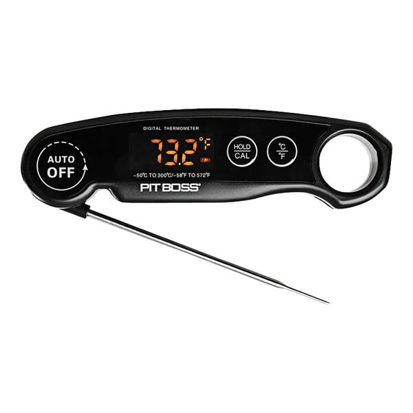 A Pit Boss digital thermometer with a black handle.