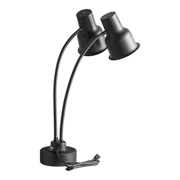 A black Avantco countertop heat lamp with two flexible arms.