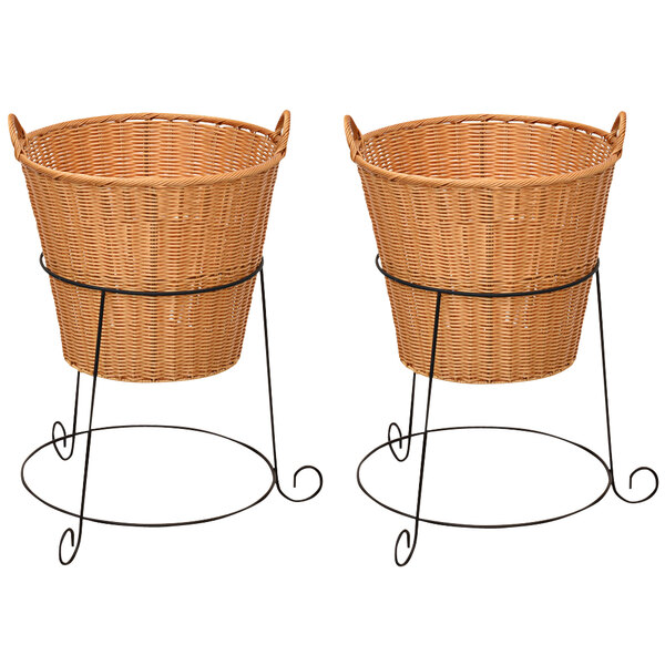 20" x 27" Round Wicker Basket Stand with Handles 2/Pack
