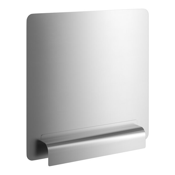 A rectangular metallic panel with a curved lip at the bottom, likely designed to be mounted vertically.