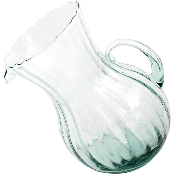 A Kalalou ribbed glass pitcher with a handle.