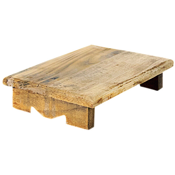 A Kalalou rectangular repurposed wood display stand with legs on a wooden table.