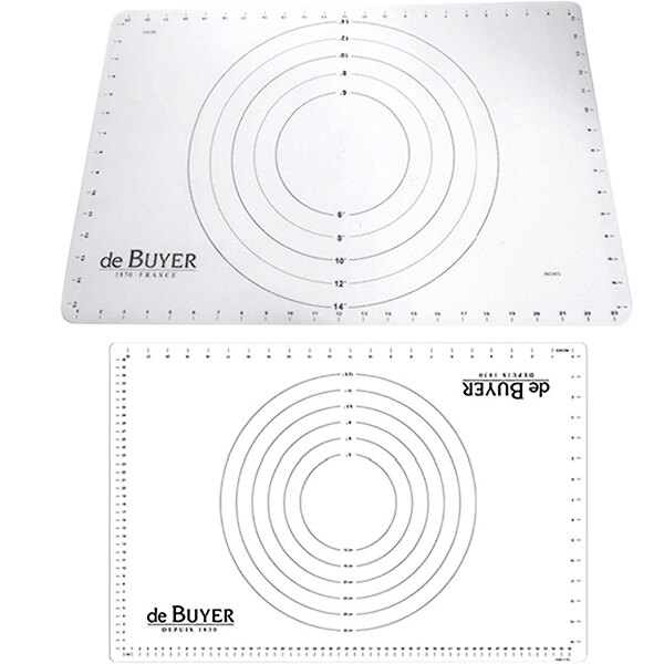 A de Buyer silicone baking mat with circular and rectangular markings.