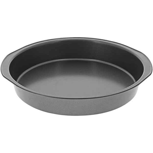 A black round pan with a round rim.