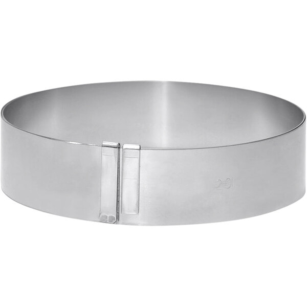 A de Buyer stainless steel round pastry frame with a clip.