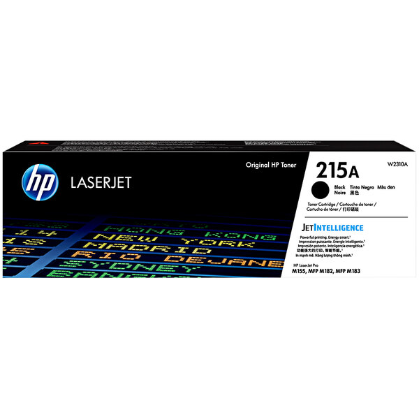 A black HP LaserJet toner cartridge box with colorful text and images.