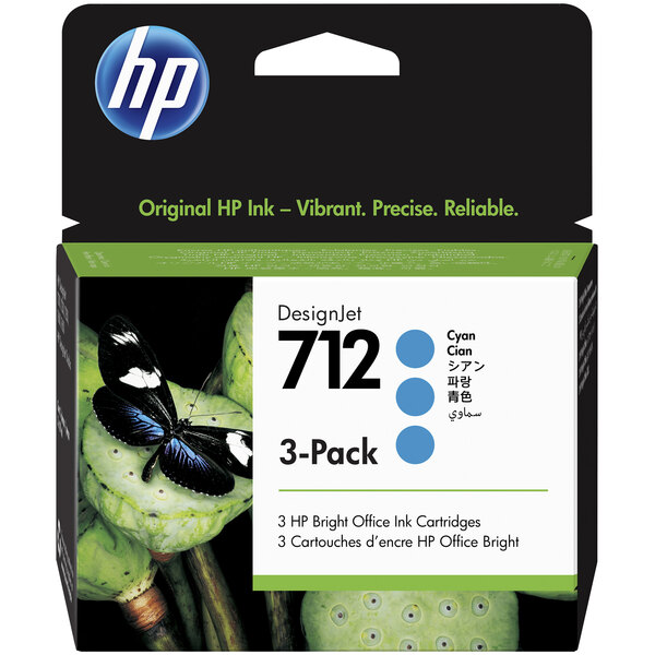 A package of 3 HP cyan ink cartridges on a white background.