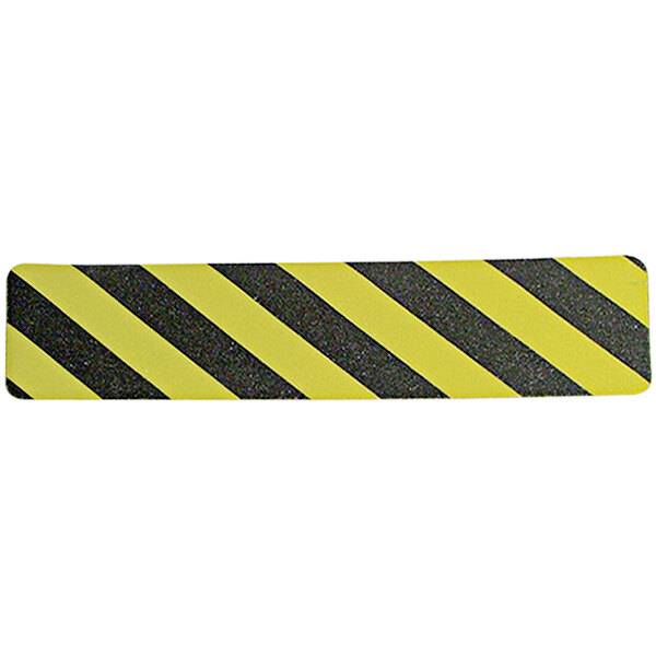 A yellow and black striped rectangular safety tape strip.