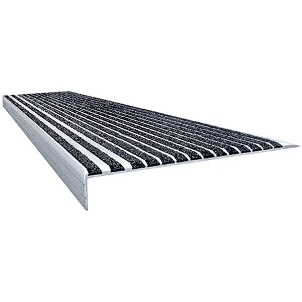 A black and white striped Wooster Stairmaster stair tread with black grit.