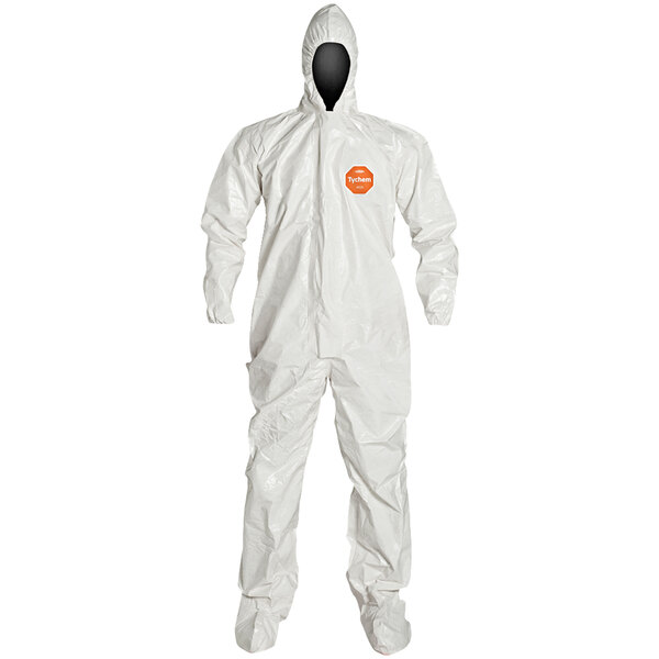 DuPont Tychem 4000 Polyethylene White Coverall with Taped Seams, Hood