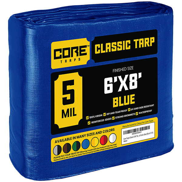Core Tarps 6' x 8' Blue Classic Weatherproof 5 Mil Poly Tarp with